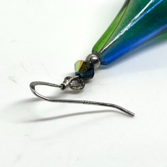 GREEN BLUE ART GLASS DROP EARRINGS STERLING 925 HOOKS HANDMADE MURANO STYLE - Picture 14 of 15